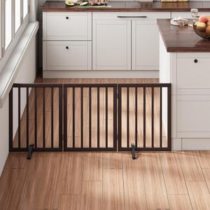 Brown 18-55" Wide Dog Gate, Bamboo Freestanding Pet Gates for Dogs, Puppy Fence (3 Panel - 55 inches Wide)