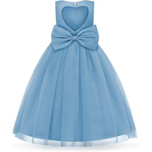 Uhnice Flower Girl Pearl Dress Tulle Ball Gown Bow Prom with Heart Cutout for Wedding Birthday Party (Blue, 4)