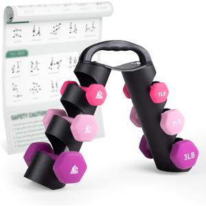 LIONSCOOL Set of 2 Neoprene Coated Dumbbell Hand Weights, Anti-Slip and Anti-Roll Hex Dumbbells in Pair for Strength Training, Resistance Training