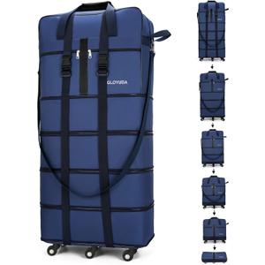 130L Expandable Luggage, 43 Inch Suitcase with Wheels, Collapsible Luggage with Wheels, Rolling Duffle Bag with Wheels, Foldable Suitcase with a Handle Wrap Shoe Bag Shoulder Strap (Blue)