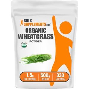 BulkSupplements.com Organic Wheatgrass Powder - Superfood Supplement, Green Powder - Vegan & Gluten Free, 1.5g per Serving, 500g (1.1 lbs) (Pack of 1)