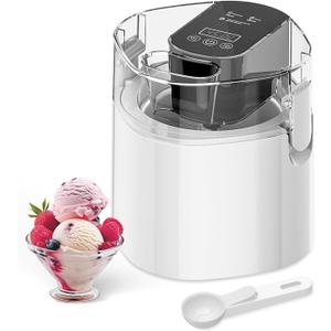 Ice Cream Maker, 1.5-Qt Ice Cream Machine and Frozen Yogurt Machine, 1.5-Qt Insulated Freezer Bowl, LCD Screen and Timer, Quick Results, Easy to Operate and Clean
