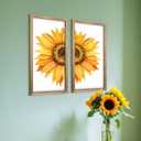 pechpell Set of 2 Sunflower Wall Decor Wood Framed, Wooden Summer Wall Art, Yellow Sunflower Pictures Kitchen Bedroom Bathroom Living Room Office Decorations for Home