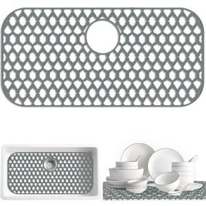 Sink Protectors for Kitchen Sink 13x11 &16x12 &19x14 &21x16 &22x13 &24x13 &26x14 &28x14 &30x16, Large Silicone Sink Mats Grid for Bottom of Farmhouse Sink (28x14.4, Rear Drain)