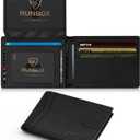 RUNBOX Wallet for Men Slim Rfid Leather 2 ID Window With Gift Box (Bicolor Crazy Horse Black)