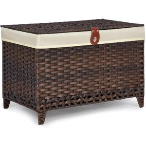 Honjourai Wicker Storage Basket with Lid,Rattan Shelf Basket with Removable Liner Bag,200L Storage Bin,Storage Trunk with Heightened Feet,Storage Container for Wardrobe,Home Organizer (19.7 x 31.5 x 24.44 Inches, Brown)