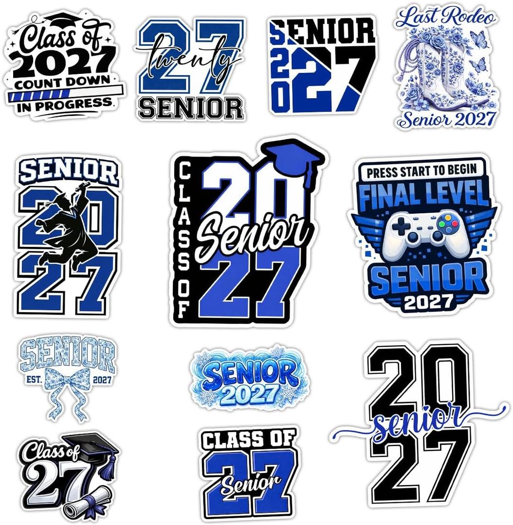 9 x 12Pcs-3" Senior 2027 Sticker Pack Cute Girly & Boy High School Stickers