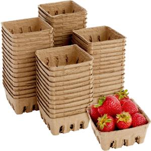 Juvale Pulp Fiber Berry Baskets - 4 x 4 x 1.81 in Brown Molded Pulp - Ventilated Design for Farmers Market Produce - Cardboard Fruit Containers & 60 Mini Berry Cartons