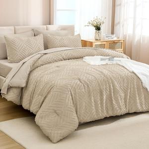 Andency Bed in a Bag King Khaki- 7 Pieces King Size Comforter Set Bedding Comforter Sets, Tufted Lightweight Fluffy Bed Set with Comforter, Sheets, Pillowcases & Shams for All Season Khaki, King (104"x90")