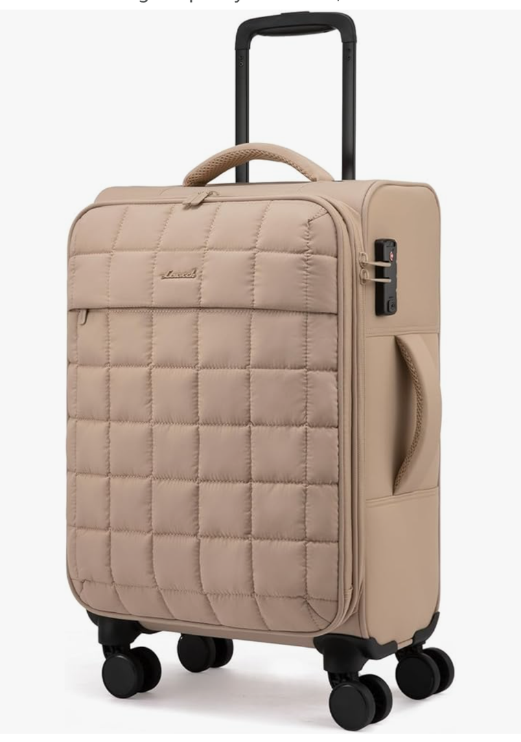 LOVEVOOK Carry On Luggage 22x14x9 Airline Approved, 20 Inch Softside with Wheels, Lightweight Spinner Suitcase with TSA Lock, Water-Resistant Large Capacity for Travel, Khaki