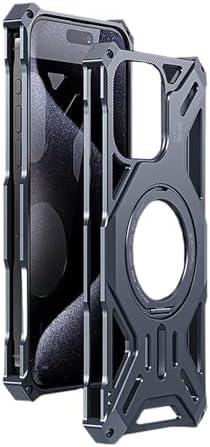 HUHUCASE Magnetic Holder Metal Phone Case for iPhone 13 14 15 16 17 Pro Max Plus Hollow Luxury Aluminum Alloy Phone Protective Case (Gray,iphone16promax)