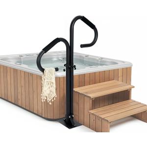 Two Way Hot Tub Handrail - 38-62" Adjustable Height with 360 Rotating Dual Handle, Slip-in Base | Rust-Proof Carbon Steel Grab Rail for Safe Entry Exit Spas