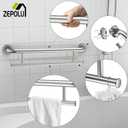 Brushed Nickel Towel Grab Bar 24 Inch - 1.25 Diameter, Zepolu Stainless Steel Safety Bar w/Towel Holder, Shower Assist Balanced Support Handle, Wall Mounted Bathroom Grab Rail for Senior Elderly