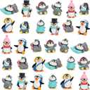 ZEAYEA 30 Pcs Mini Penguin Figurines, Cute Penguin Characters, Mini Cartoon Cake Topper Decoration for Gift Birthday Christmas Home Decoration DIY Accessories Garden Micro Landscape Model