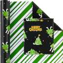 EWES Funny Christmas Wrapping Paper 4 Rolls Set,Black Pink Thick Unique Fun Kids Heavy Duty Premium Jumbo Gift Wrap Sheets,Cute Cartoon with Santa Claus,Reversible,Total 55.54sq.ft