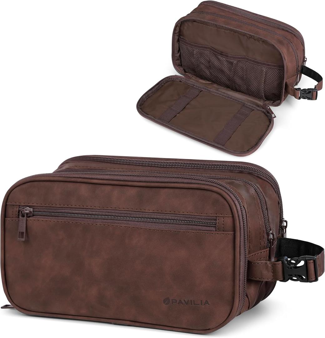 PAVILIA Toiletry Bag for Men, Travel Pouch Essentials Shaving Dopp Kit, Travel Bag Toiletries Organizer Case, Cosmetic Make Up Accessory, Water Resistant