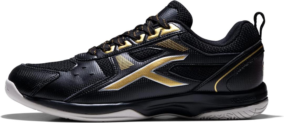 Hundred Raze Badminton Shoes (Non Marking) | Lightweight & Durable | X-Cushion, Active Grip Sole, Toe Assist, Paddle Pickle (9, Black-gold)