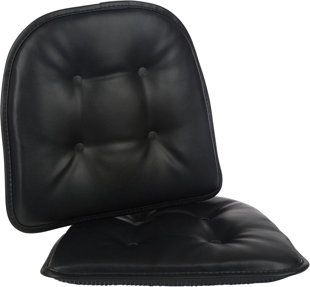 Klear Vu Omega Non-Slip Chair Cushions, Assembled in USA, U-Shaped Skid-Proof Seat Pads for Dining, Kitchen, Office, 15"x16", 2 Pack, Leather Black