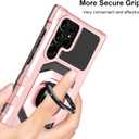 Heavy Duty Protection Case for Samsung Galaxy S22 Ultra Phone Case with Built-in Screen Protector, Military Grade Shockproof 360 Degree Metall Ring Kickstand Travel Cover Shell (Pink)