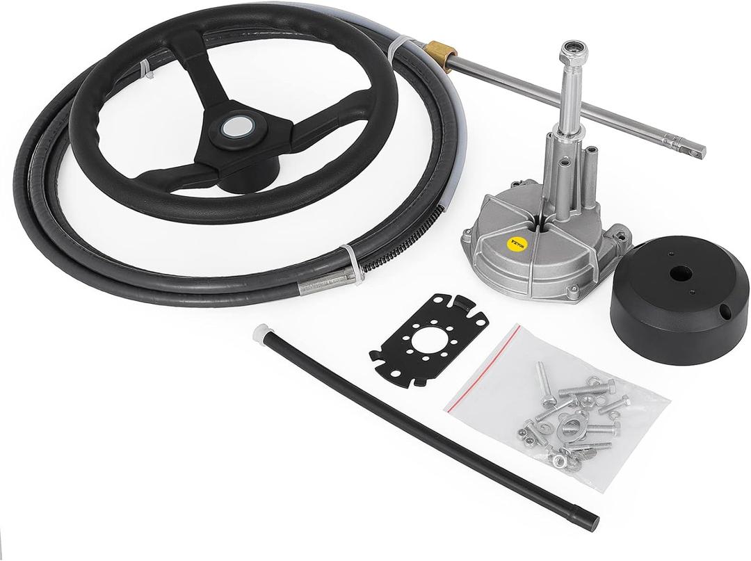 VEVOR Outboard Steering System 10' Boat Steering Cable 10 Feet Marine Steering System 3/4'' Shaft with 13.5 Inch Wheel for Yachts and Waterborne Vehicles