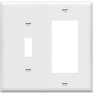 Enerlites 881131-W Decorator/Toggle Switch Wall Plate Combination, 2-Gang, White, Standard Size, Unbreakable Polycarbonate, Replacement Receptacle Faceplates Outlet Cover