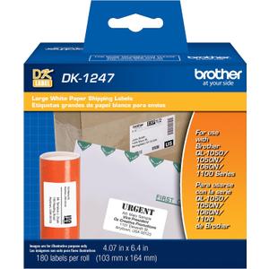 Brother Genuine DK-1247 Die-Cut Large Shipping White Paper Labels for Brother QL Label Printers 180 Labels per Roll 4.07 x 6.4 (103mm x 164 mm)