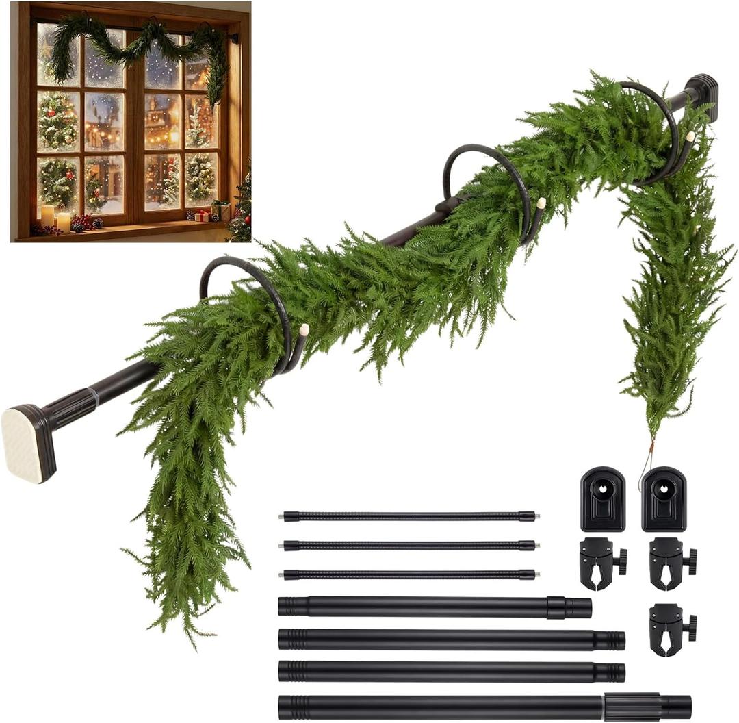 Suncalla 2 Pcs Garland Hanger for Front Door with 6 ft Christmas Pine Garland for Mantel Wreath Holder for Door Frame Adjustable Fits 32"-67" Width for Christmas Holiday Decoration, No Nails or Screws