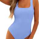 ANRABESS Womens One Piece Swimsuit 2025 Summer Solid Square Neck Tummy Control Modest Full Coverage Ribbed Bathing Suits (Medium, Sky Blue)