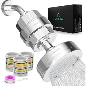 SR SUN RISE Filtered Shower Head with 3 Replaceable Filter Cartridges, 20+3 Stage Shower Filter Head for Hard Water, High Pressure Shower Head with Filters Removes Chlorine, Harmful Substances (Chrome)