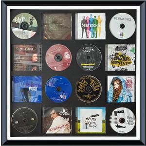 CD Case, DVD Display Rack, CD/DVD Case Display Frame, Signed Album Display Frame, Disc Collection Display, Multimedia wall Art, Can be stored on 8 Discs and 8 Covers.24.8X 24.8X 1.77,Black,1 Pack