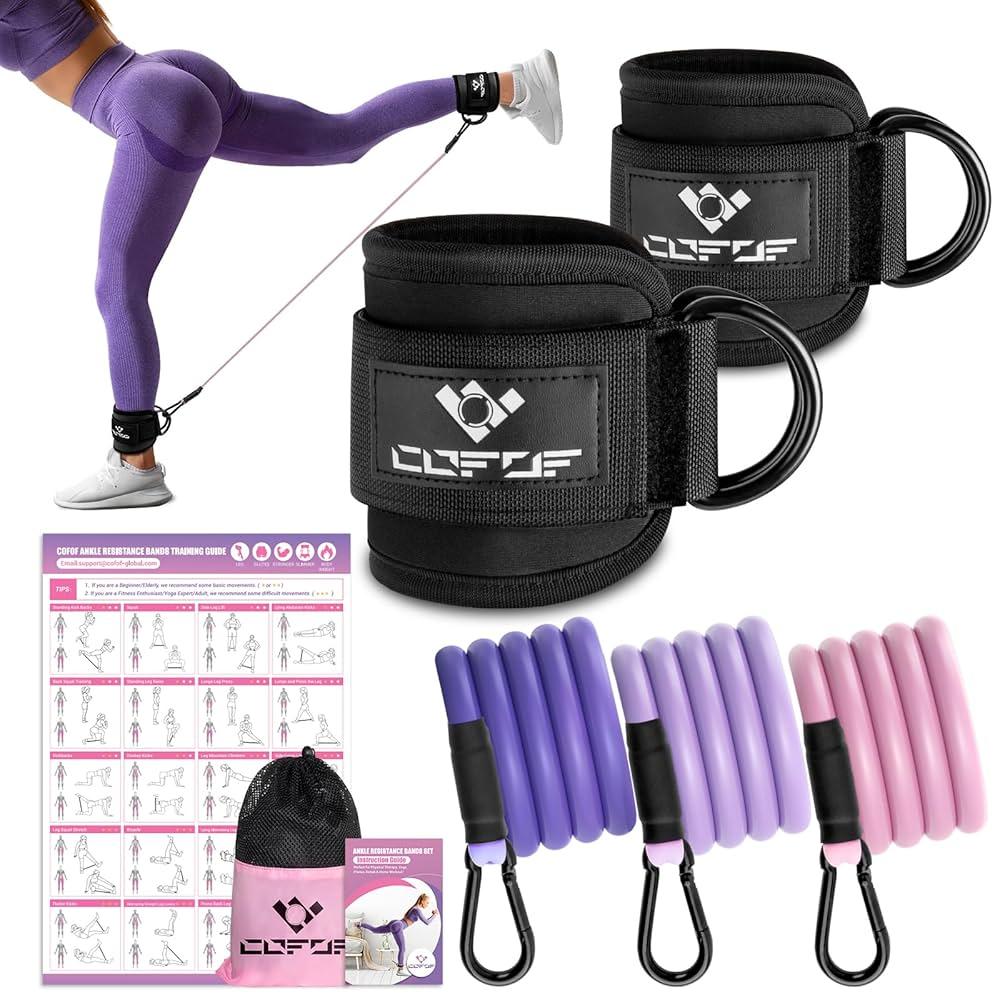 Ankle Resistance Bands With Cuffs for Working Out, Kickbacks, Hip, Leg and Glute Exercise - Training Poster Included - for Women