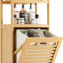 HITNET Tilt Out Laundry Hamper, Bamboo Laundry Basket with Foldable Bag and 3 Open Shelves, Freestanding Clothes Storage Organizer for Bedroom, Bathroom, Living Room, Natural, 11.81 inches x 15.75 inches x 46.85 inches