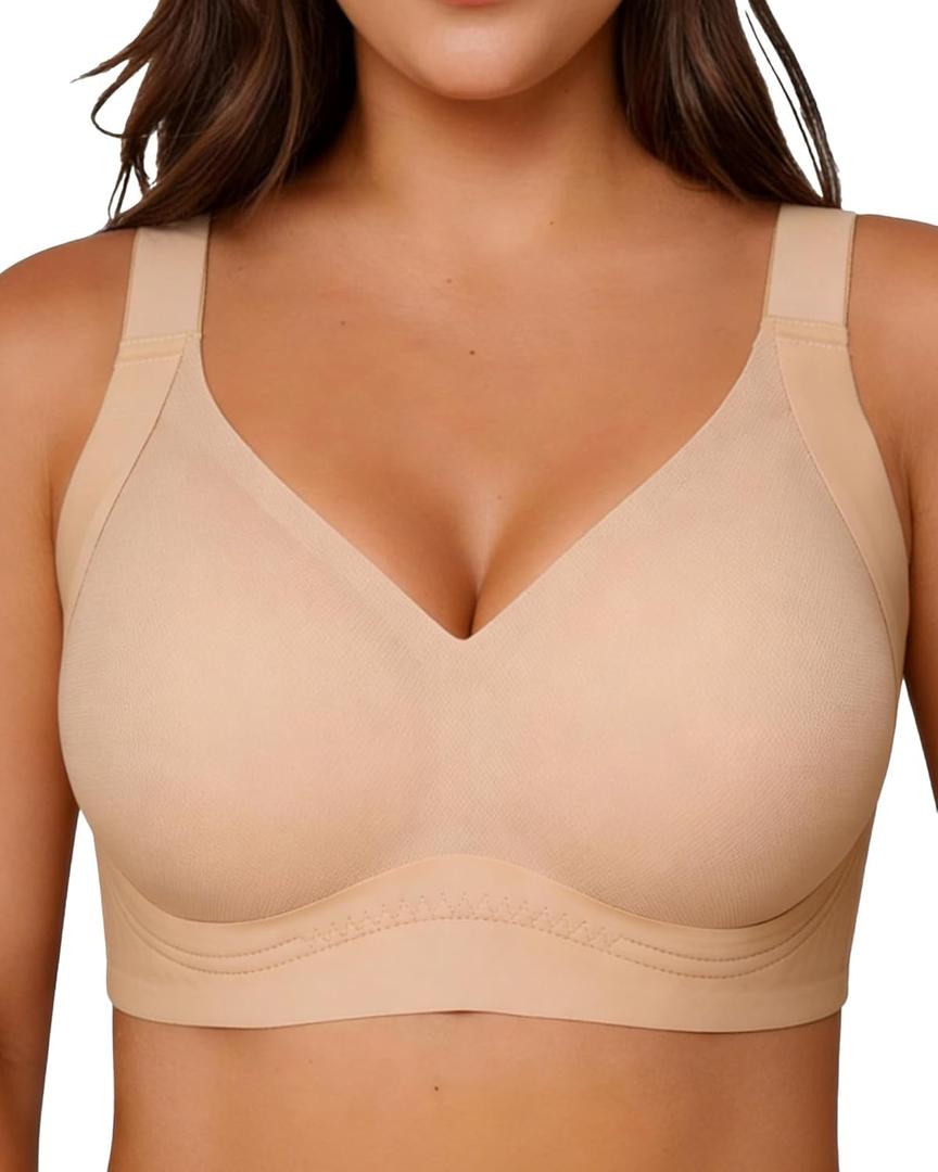 Womens No Underwire Minimizer Jelly Bra Wireless Plus Size Seamless Push Up Bras Full Coverage Bralettes T-Shirt Bras (Large, Skin)