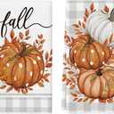 Artoid Mode Orange Buffalo Plaid Leaves Pumpkin Fall Kitchen Towels Dish Towels, 18x26 Inch Farmhouse Decoration Hand Towels Set of 2