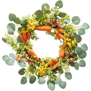 Carrot Wreath for Front Door Decorative Easter Wreath with Carrots Eucalyptus Leaves and Berries Spring Decorations Easter Door Wreath for Home Party Easter Gifts Celebrations