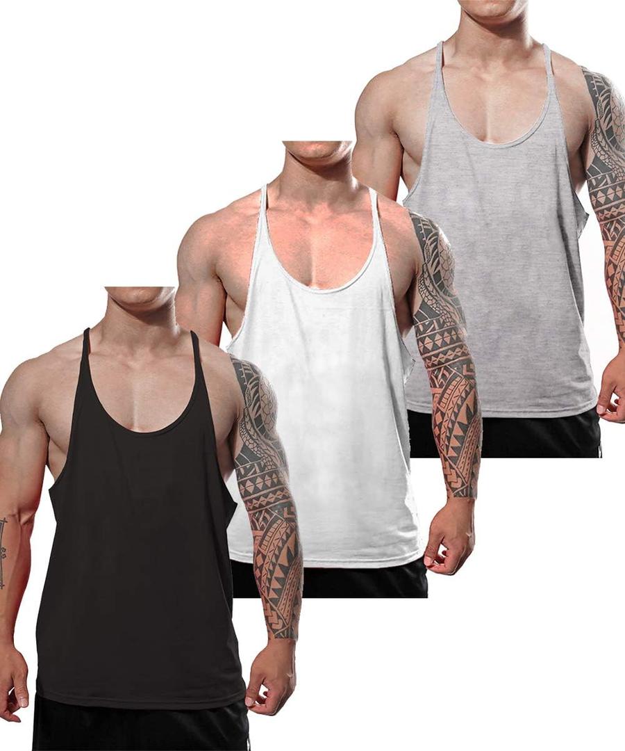 JEEING GEAR Men's Stringer Bodybuilding Workout Gym Tank Tops Training Y Back Cotton, XL