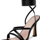 Mostrin Women's Sandals Strappy Heels for Women Lace Up Square Open Toe Heels Tie Up High Heeled Sandals for Prom, Party, Daily Wear (7.5, Black2)
