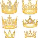 Gold Crown Cake Topper, 6 Pieces Happy Birthday Cake Toppers, Princess Crown Cake Decorations, Mini Crowns for Flower Arrangements, Birthday, Wedding, Party Decor (Gold-, 6)
