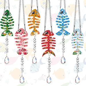 Seenelling 24 Pcs Diamond Painting Suncatcher Bulk Wind Chime Diamond Art Kits DIY Crafts with Crystal Pendant for Summer Spring Adult Window Garden Home Party Gift(Fish Bones)