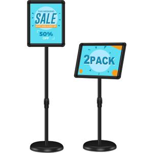 2 Pack Sign Holder Stand 8.5x11 inch for Display, Height Adjustable Floor Standing Signage Stand with 360 Rotated Snap Open Frame for Malls, Schools, Advertising, Outdoor Poster Stand