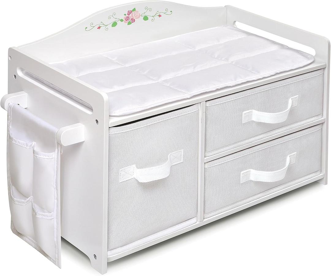 Badger Basket Doll Care Station with Storage Baskets - White/Rose, 20