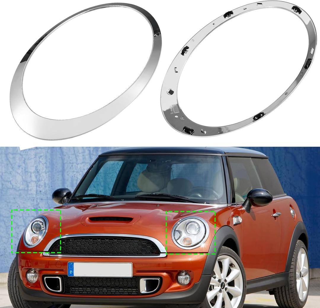 Compatible with MINI Cooper Headlight Trim Ring 2007-2013,R55 R56 R57 Headlight Rings,1Pair Chrome Head light Bezel Driver Passenger Side,Headlamp Trim Replacement for 51137149906 51137149905