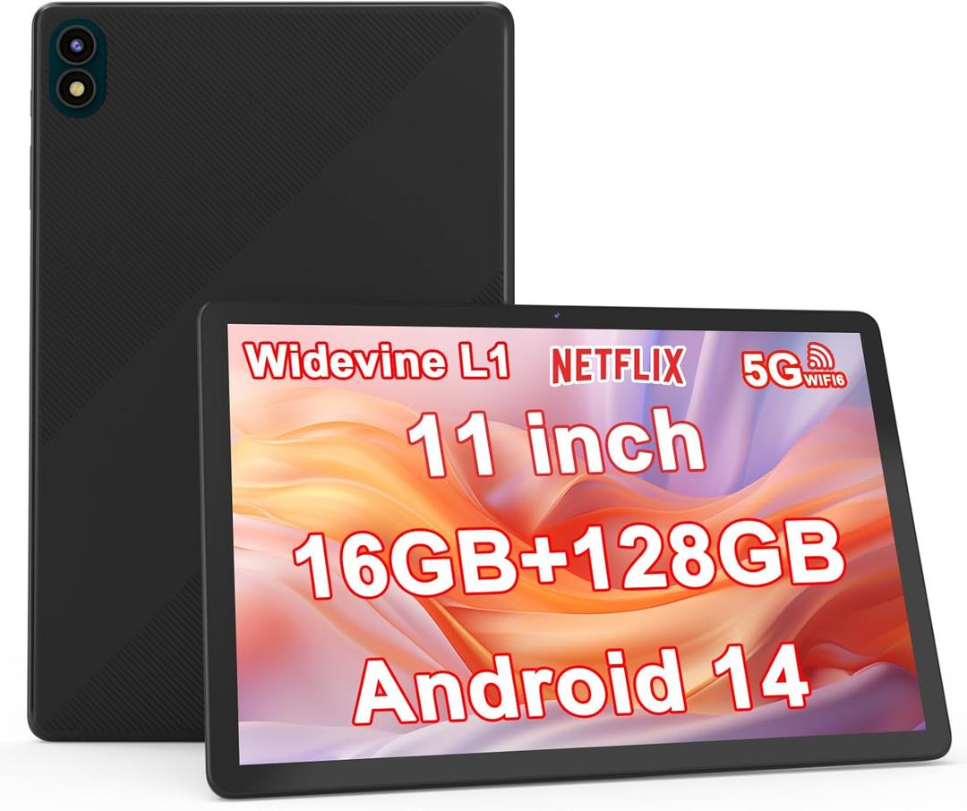 Tablet, 11" Android 14 Tablets, RAM 16GB (4GB+12GB Expansion)+128GB ROM, 5G Wi-Fi, 8000 mAh, 5MP front/13MP Back Camera, Octa Core T606 1.6GHZ (1Pac, Black)