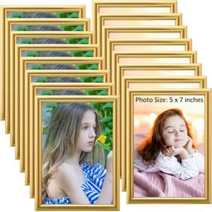 Kathfly 5 x 7 Picture Frames Sets of 16 Simple Designed Photo Modern Gold Frames for Pictures with Resin Glass for Wall Mount Tabletop Display Home Office Hotel Decoration(Gold)