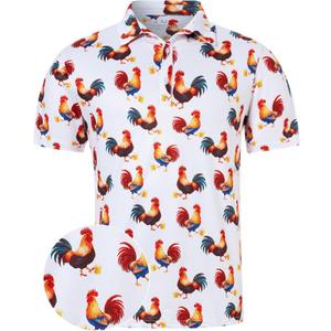 uideazone Golf Shirts for Men Dry Fit Polo Shirt Short Sleeve Moisture Wicking Golf Polos Performance Golf Tennis Shirt (Small, Funny Rooster)