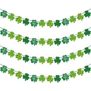 4 Pack Felt Shamrock Garland Clover Banners, NO DIY Lucky Shamrock Banner St. Patrick's Day Garland Banner for St. Patrick's Day Irish Party Supplies Decor