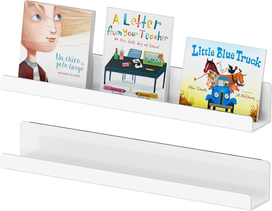 Magnetic Book Shelf for Whiteboard, Reusable Acrylic Book Display Shelf with Strong Adsorption Capacity, Magnetic Book Holder for Classroom Refrigerator Office Teacher Kids, White