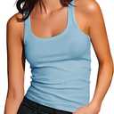 Artfish Women's Sleeveless Cotton Fitted Tank Top Form Fitting Scoop Neck Ribbed Knit Basic Cami Shirts (Large, Light Blue)