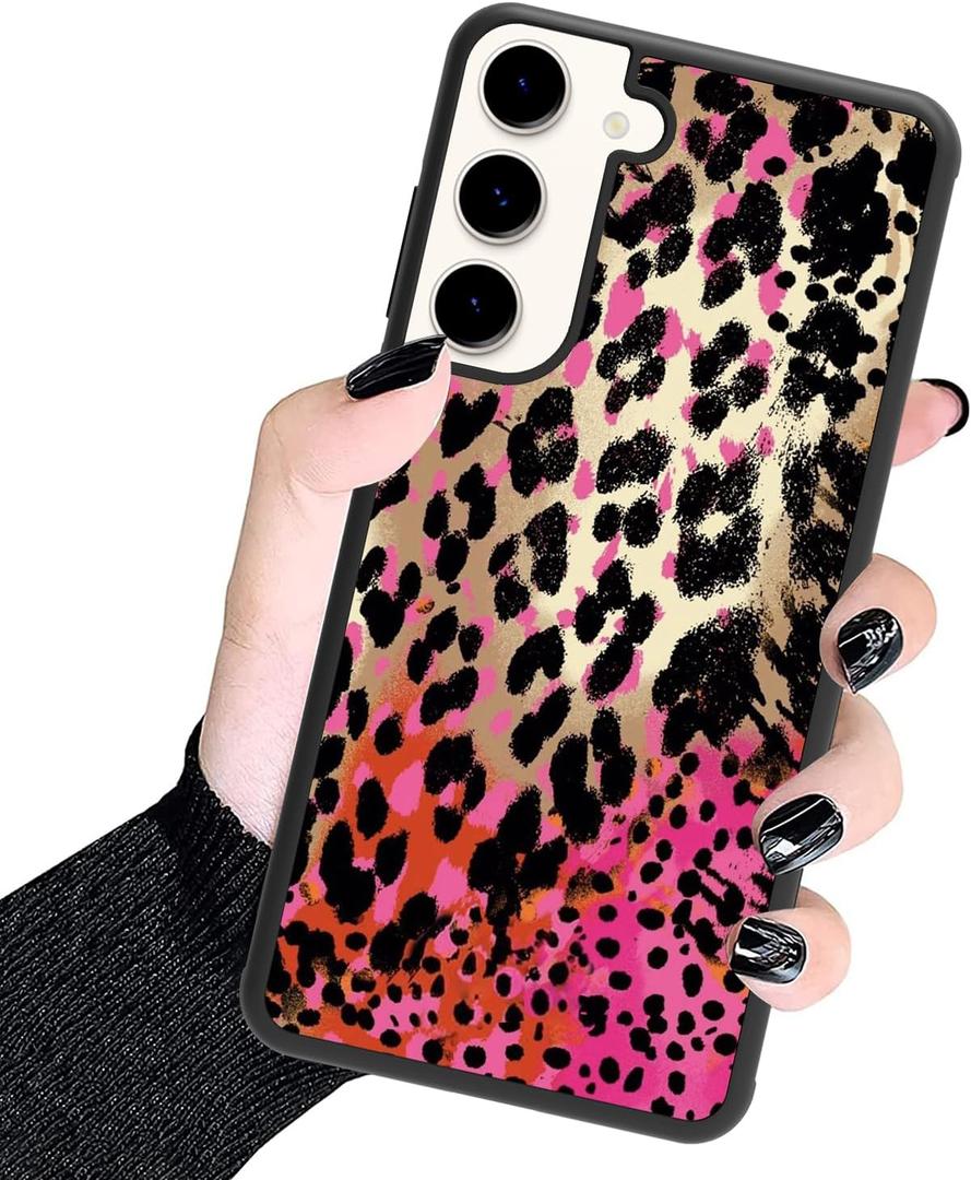 KANGHAR Case Compatible with Samsung Galaxy S24 5G,Black Leopard Design,Tire Texture Non-Slip +Shockproof Rugged TPU Protective Case for Galaxy S24-Pink Leopard