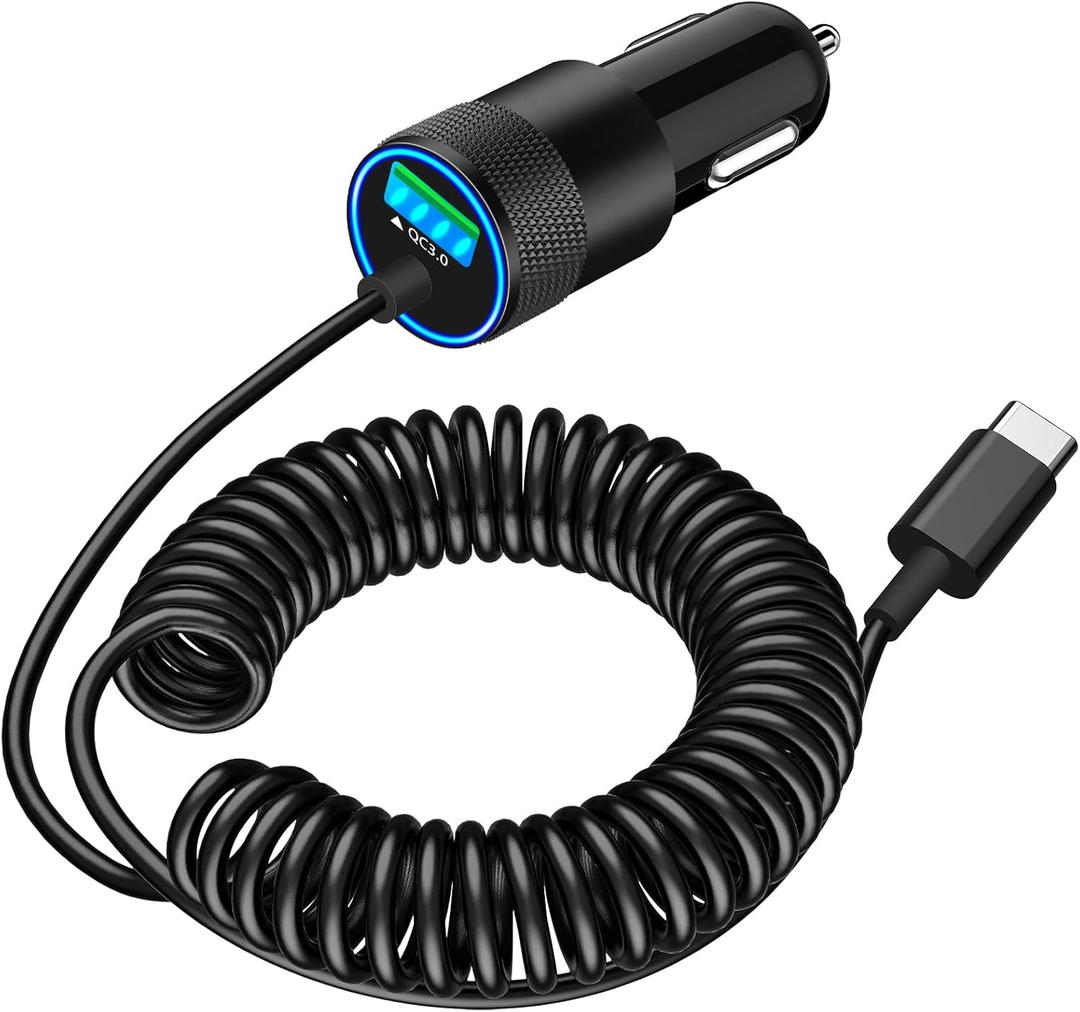 MFi CertifiediPhone 17 Car Charger Fast Charging, Braveridge 75W USB C PD&QC Car Power Cigarette Lighter USB Charger with 6FT Type C Coiled Cable for iPhone 17/17 Pro Max/16/15/Galaxy S25/S24/Pixel